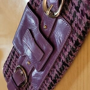 BANANA REPUBLIC Purple Houndstooth Wool Blend & Leather Clutch Purse Zip To